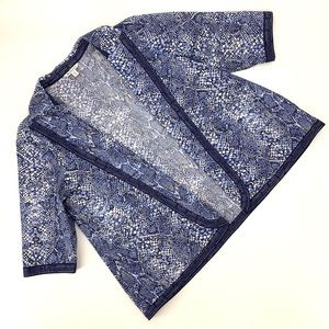 SPANNER Blue and White Open Front 3/4 Sleeve A-line Topper, 16